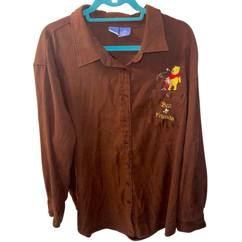 Disney Winnie the Pooh Piglet “Bee Friends” Brown Button Up Size 2xl